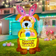 Load image into Gallery viewer, 5FT Easter Inflatable Dog with Bunny Ears Headband Bite Basket and Colorful Easter Eggs
