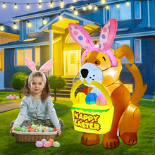 Load image into Gallery viewer, 5FT Easter Inflatable Dog with Bunny Ears Headband Bite Basket and Colorful Easter Eggs
