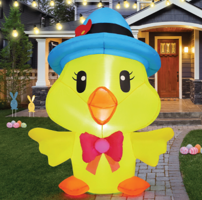 GOOSH 5.2 FT Easter Inflatables Chicken Outdoor Decorations Blow Up Yard with The Blue Hat with Built-in LEDs for Indoor Party Garden Lawn Decor