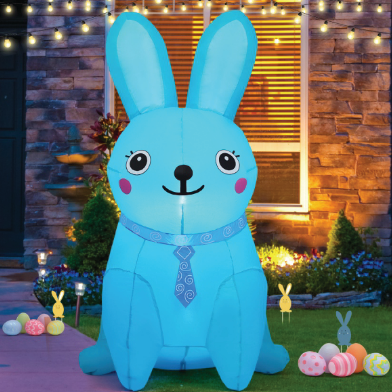 GOOSH 5 FT Easter Inflatables Bunny Outdoor Decorations Blow UP Yard Blue Rabbit for Party Garden Lawn Indoor Outdoor Decor