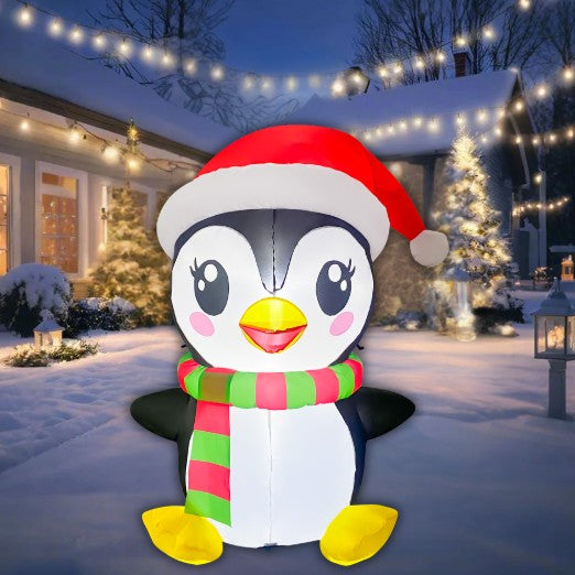 GOOSH 5FT Christmas Penguin Inflatable with Santa Hat, Scarf, and LED Lights