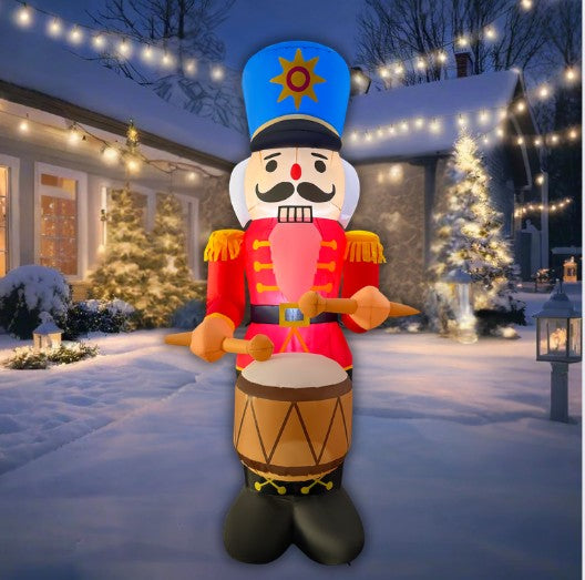 GOOSH 8FT Animated Drumming Nutcracker Inflatable Outdoor Christmas Yard Decoration