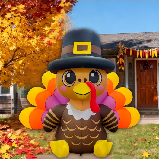GOOSH 6FT Thanksgiving Pilgrim Turkey Inflatable Outdoor Yard Decoration