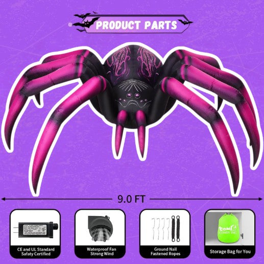 GOOSH 9FT Inflatable Halloween Spider – Light-Up Creepy Yard Decoration