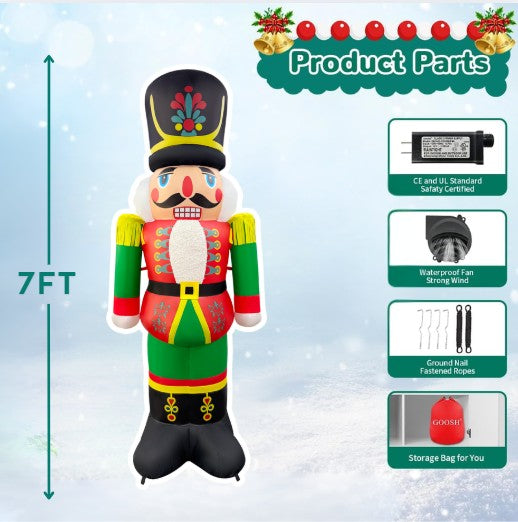 GOOSH 7FT Christmas Nutcracker Inflatable with LED Lights for Outdoor Yard Décor
