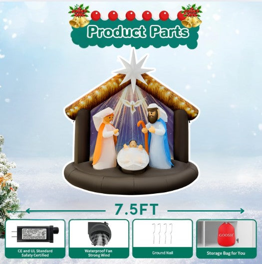 GOOSH 7.5FT Nativity Scene Inflatable with LED Lights for Outdoor Christmas Yard Display