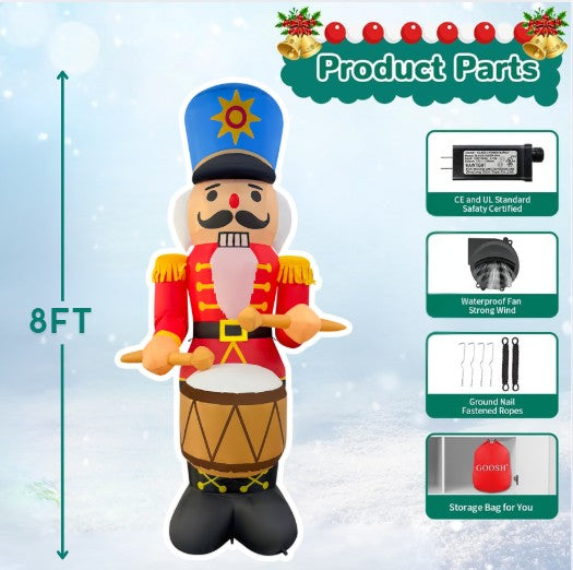GOOSH 6FT Animated Drumming Nutcracker Inflatable Outdoor Christmas Yard Decoration