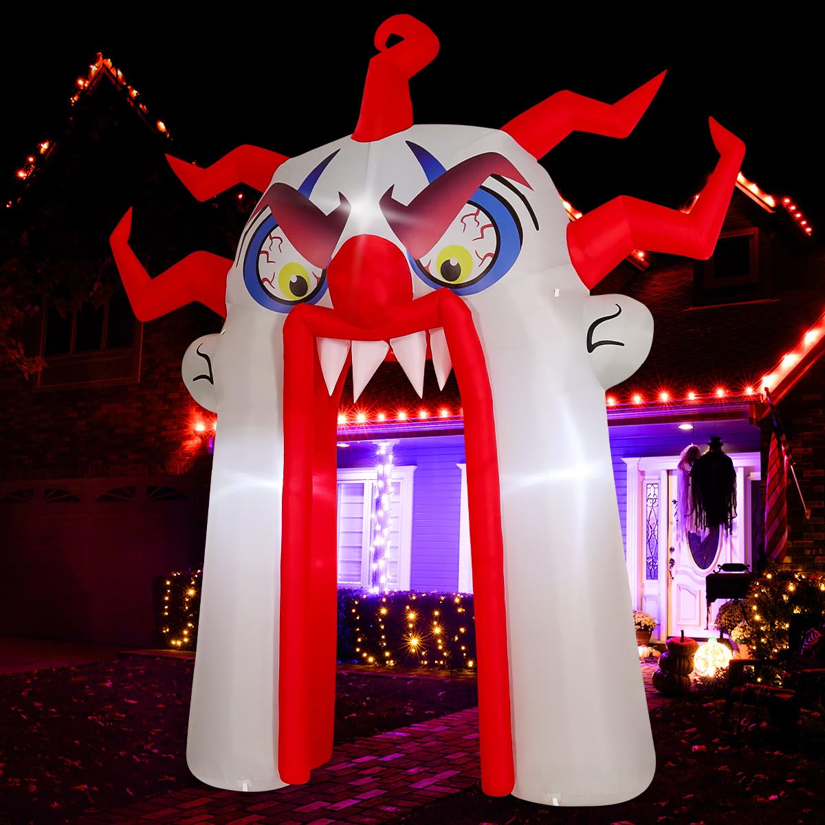 GOOSH 12.8 FT Halloween Inflatables Clown Archway Outdoor Decorations Blow Up Yard with Halloween Arch Built-in LEDs for Garden Lawn Indoor Party Decor