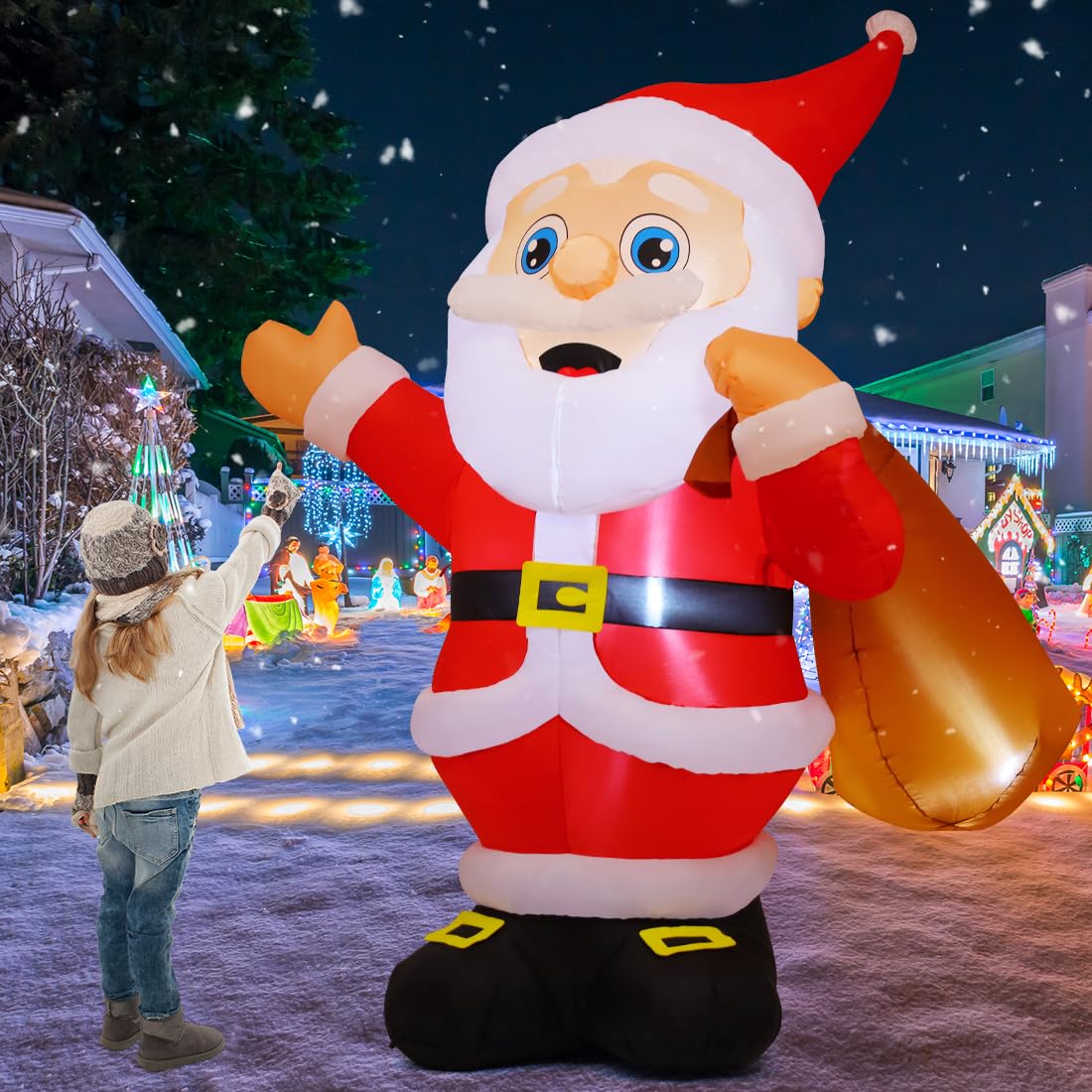 GOOSH 8.3 FT Christmas Inflatables Santa Claus Outdoor Decorations Blow Up Yard Santa Claus with Big Bag with Built-in LEDs for Garden Lawn Indoor Party Decor