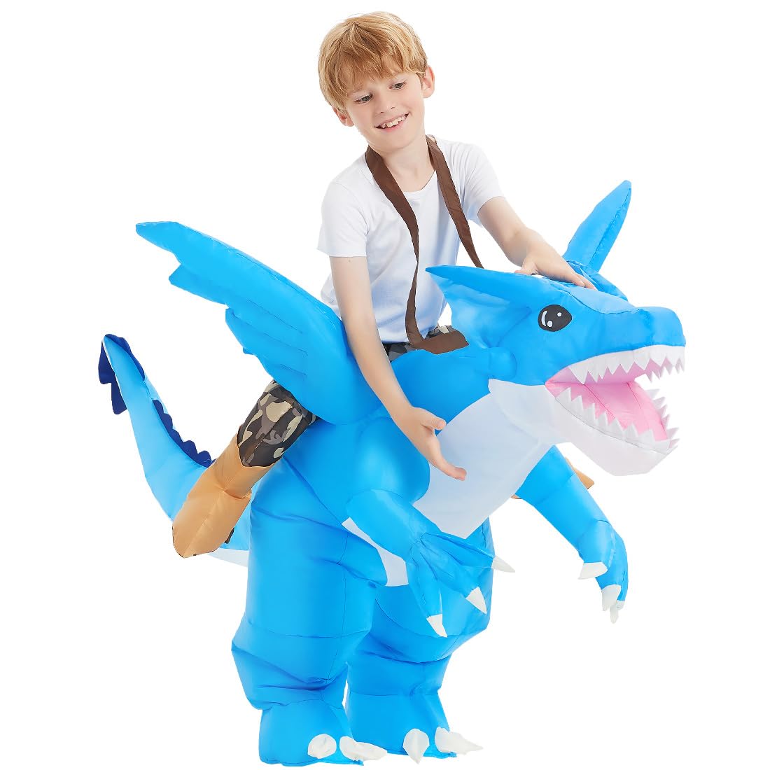 GOOSH Inflatable Dinosaur Costume Kids Halloween Blow up Costumes for Boys Girls Funny Riding Ice Dragon Air Costume for Party Cosplay