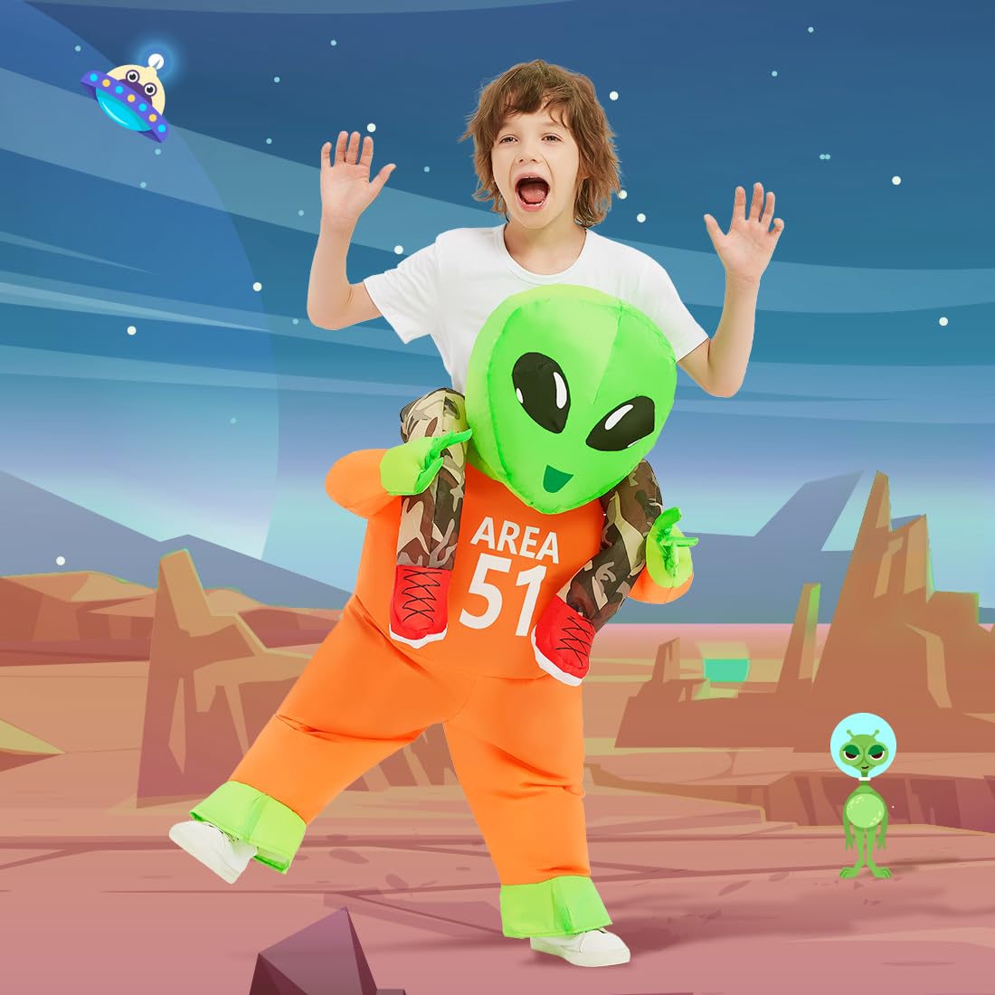 GOOSH Inflatable Costume for Kids Alien Costume Boys Girls Funny Blow up Halloween Costume for Halloween Fancy Party Cosplay