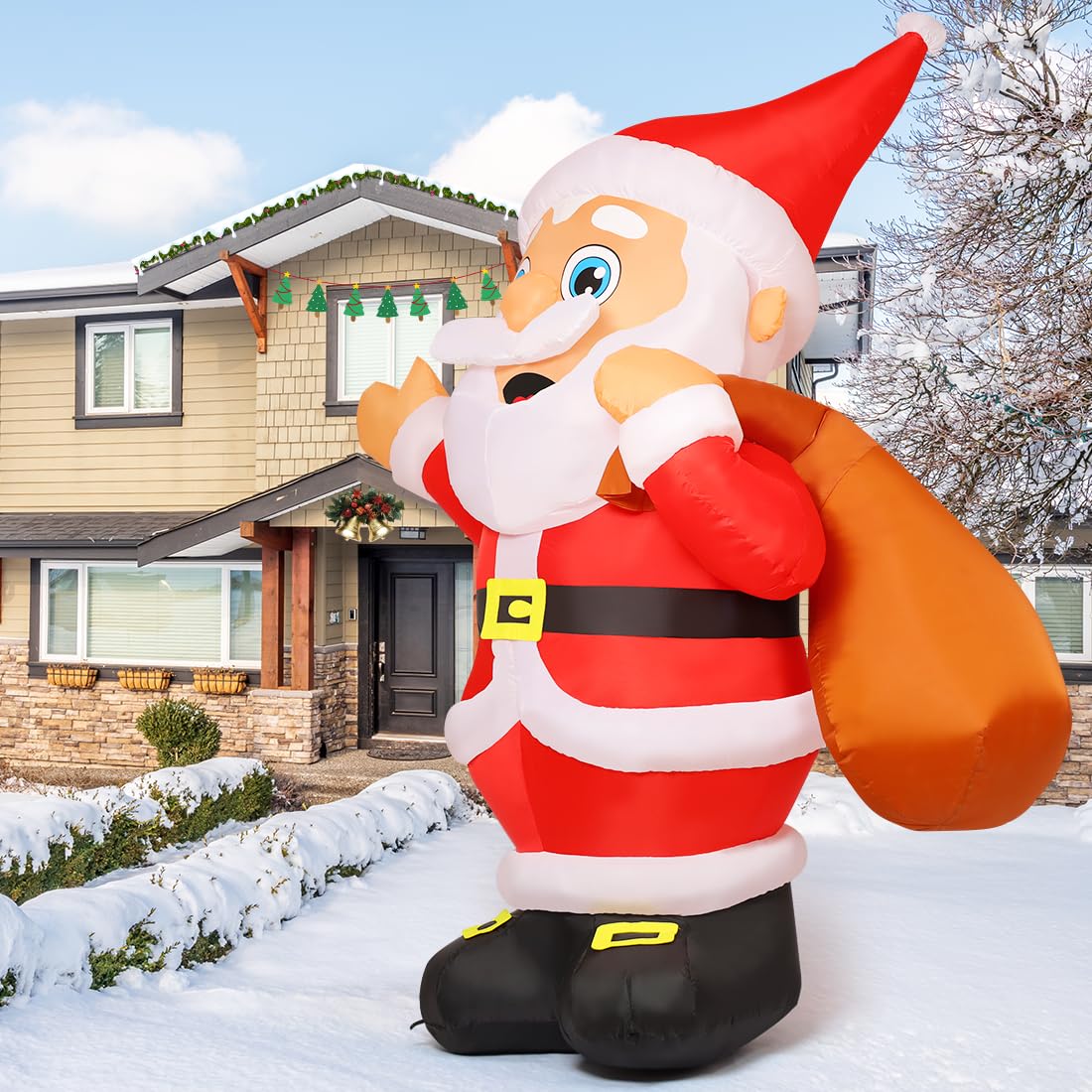 GOOSH 8.3 FT Christmas Inflatables Santa Claus Outdoor Decorations Blow Up Yard Santa Claus with Big Bag with Built-in LEDs for Garden Lawn Indoor Party Decor