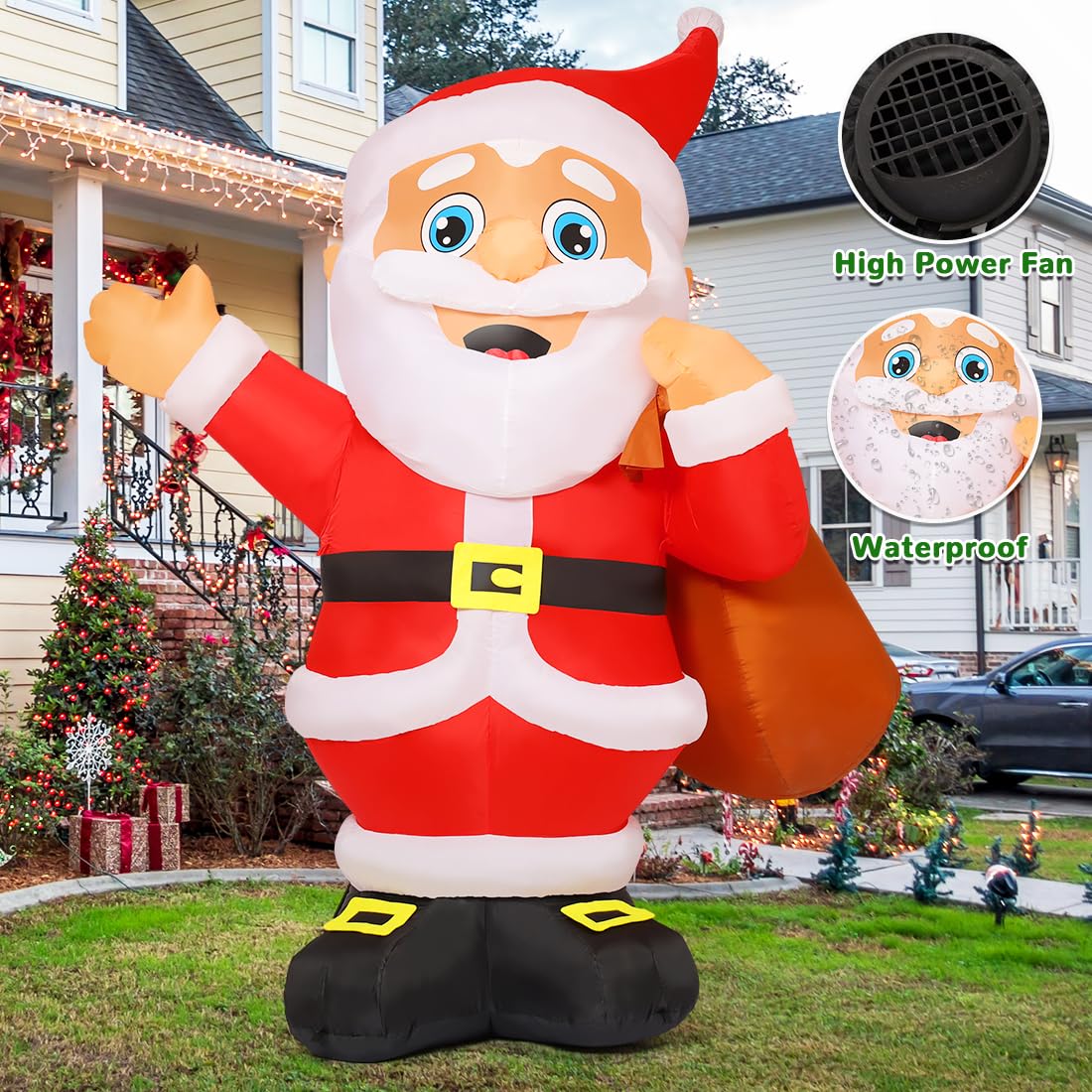 GOOSH 8.3 FT Christmas Inflatables Santa Claus Outdoor Decorations Blow Up Yard Santa Claus with Big Bag with Built-in LEDs for Garden Lawn Indoor Party Decor