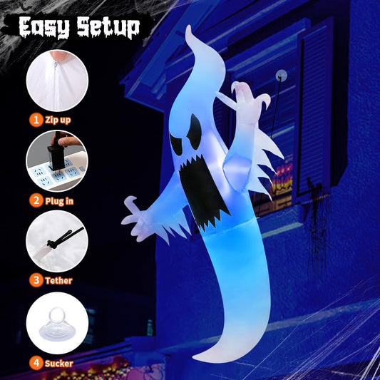GOOSH 6 FT Halloween Inflatables Ghost Outdoor Window Decorations Blow Up Yard Multicolor Hanging Ghost with Built-in LEDs for Party Garden Indoor Decor