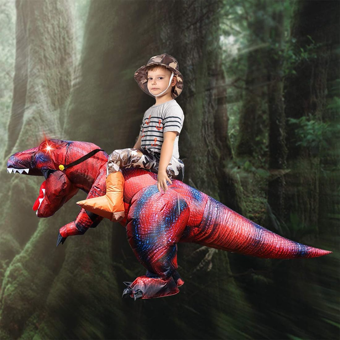 GOOSH Inflatable Dinosaur Costume Kids Halloween Blow up Costumes for Boys Girls Funny Riding T Rex Air Costume for Party Cosplay
