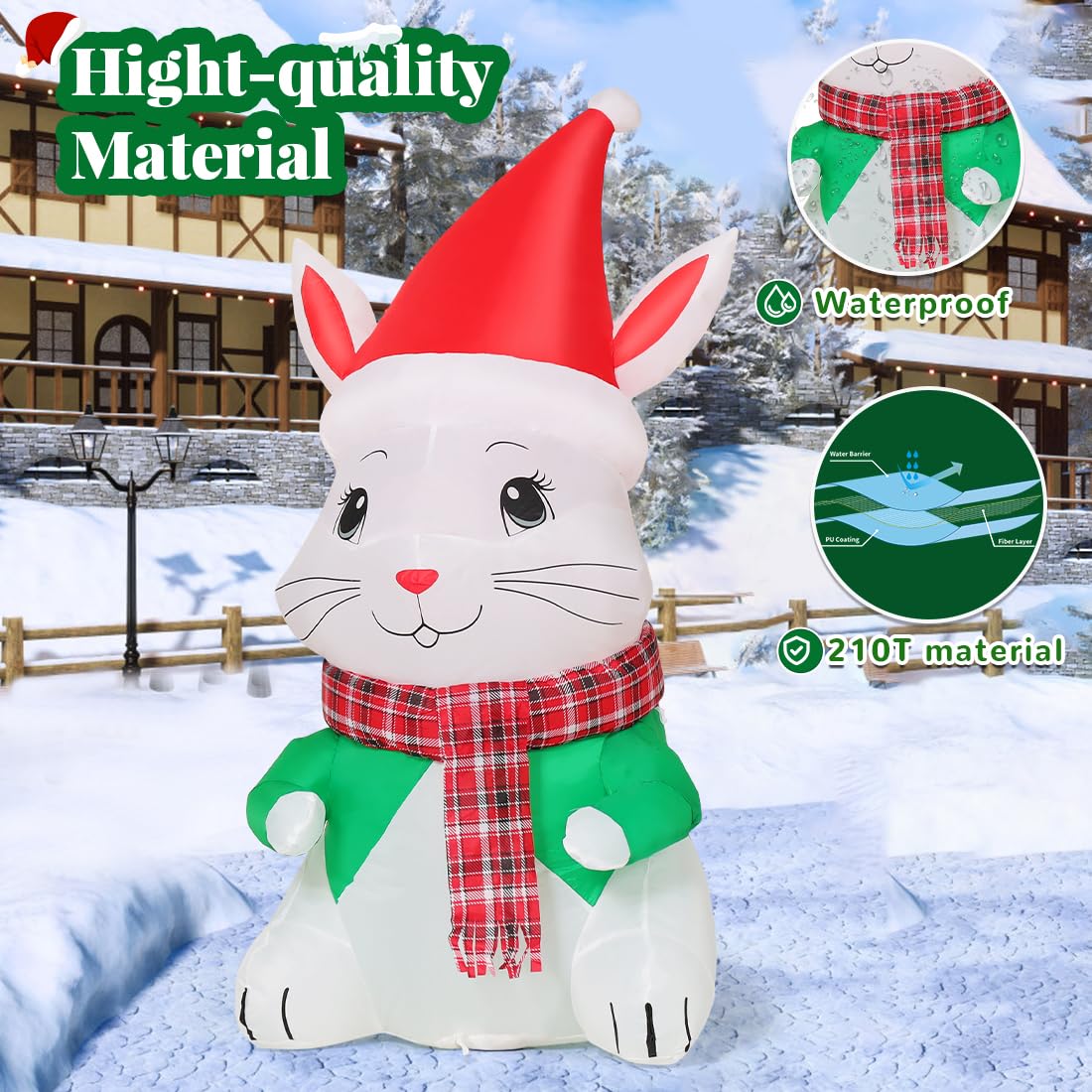 GOOSH 4.5 FT Christmas Inflatable Outdoor Decoration Blow Up Bunny Outdoor Christmas Yard Decoration Blow Up Outdoor Party Garden Yard
