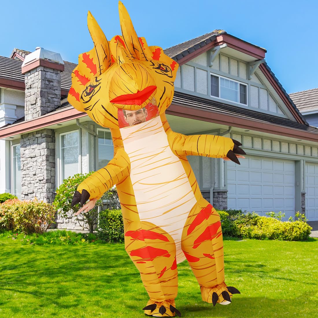GOOSH Inflatable Triceratops Dinosaur Costume Adult Halloween Blow up Costumes for Women Men Triceratops Air Costume for Party Cosplay Unisex