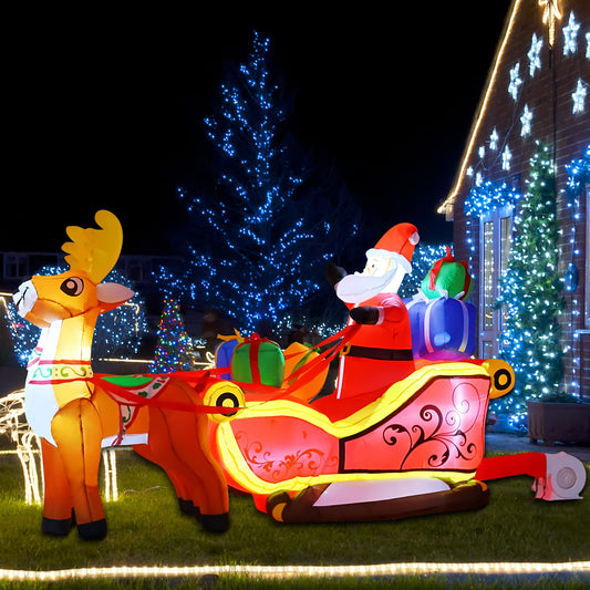 GOOSH 6.8 FT Christmas Inflatables Santa Claus Outdoor Decorations Blow Up Yard Santa on Sleigh Riding 2 Reindeer with Built-in LEDs for Xmas Party Holiday Garden Lawn Decor