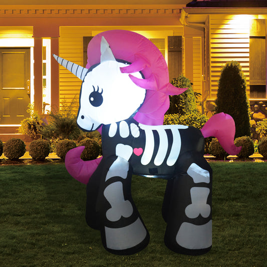 GOOSH 6FT Inflatable Halloween Decorations Inflatables Skeleton Unicorn,Blow Up Skeleton Unicorn Halloween Outdoor Yard Decorations