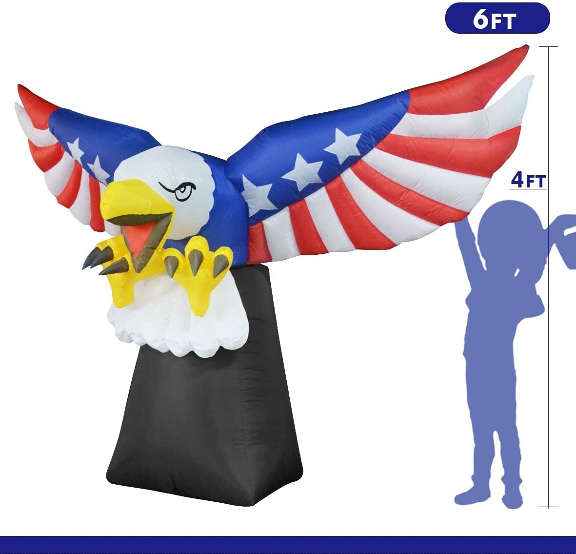GOOSH 6 FT Tall Patriotic Independence Day 4th of July Inflatable American Flying Bald Eagle Blow Up Inflatables with Build-in LED Lights for Party Indoor,Outdoor,Yard,Garden,Lawn Decorations