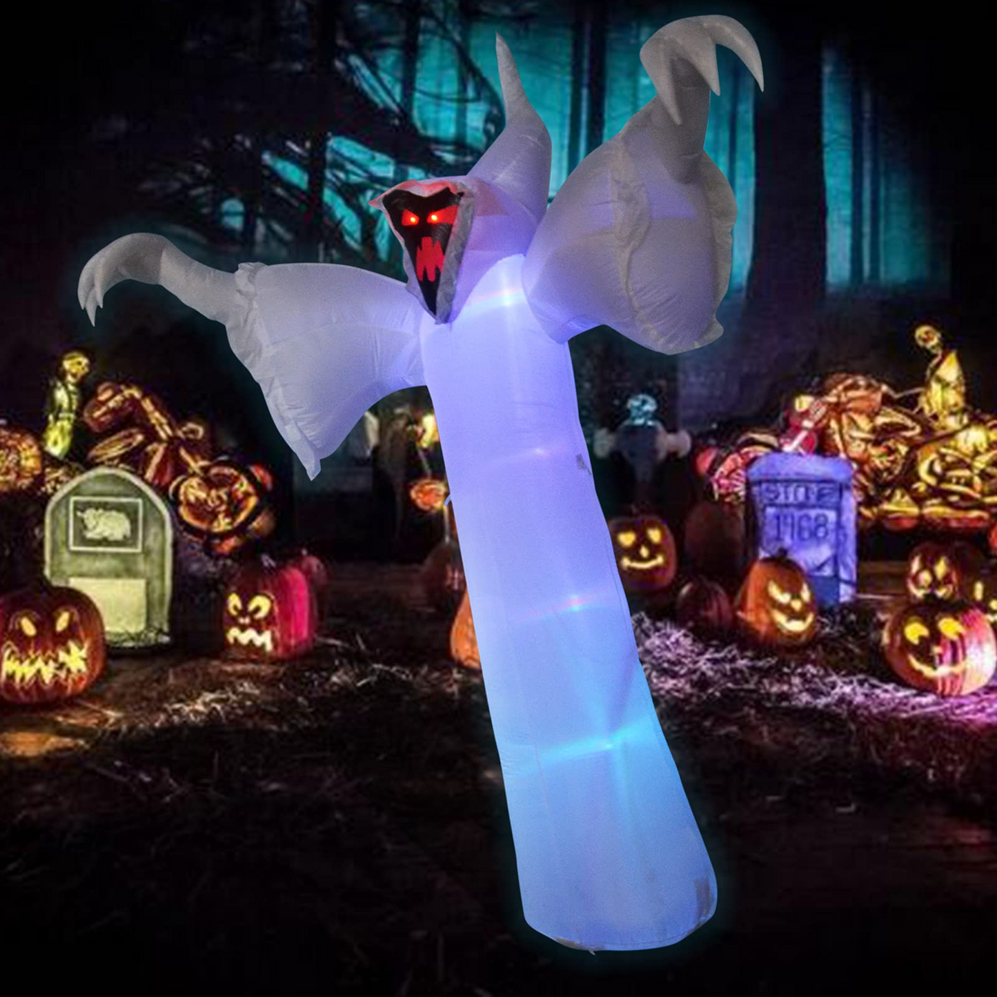 Halloween Inflatable 12ft Scary Narrow Face Ghost with Built-in Color-Changing LED Light Blow-up Yard Decoration Halloween Inflatable Decoration for Party/Indoor/Outdoor/Yard/Garden/Lawn