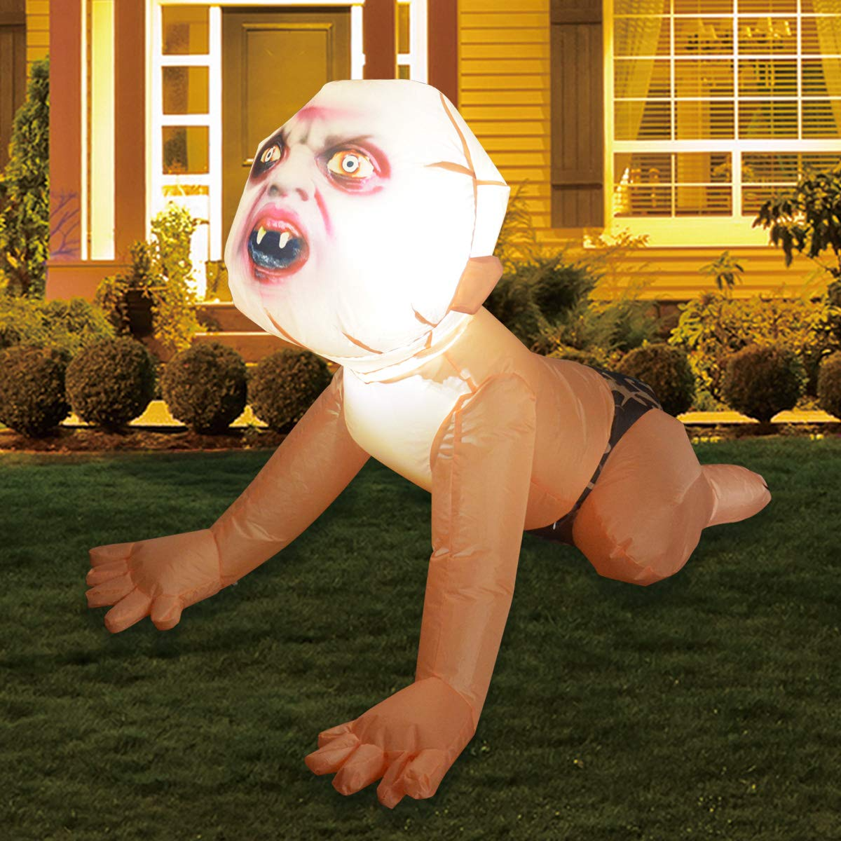 GOOSH 4FT Halloween Inflatable Outdoor Zombie Baby Blow Up Yard Decoration Clearance with LED Lights Built-in for Holiday/Party/Yard/Garden