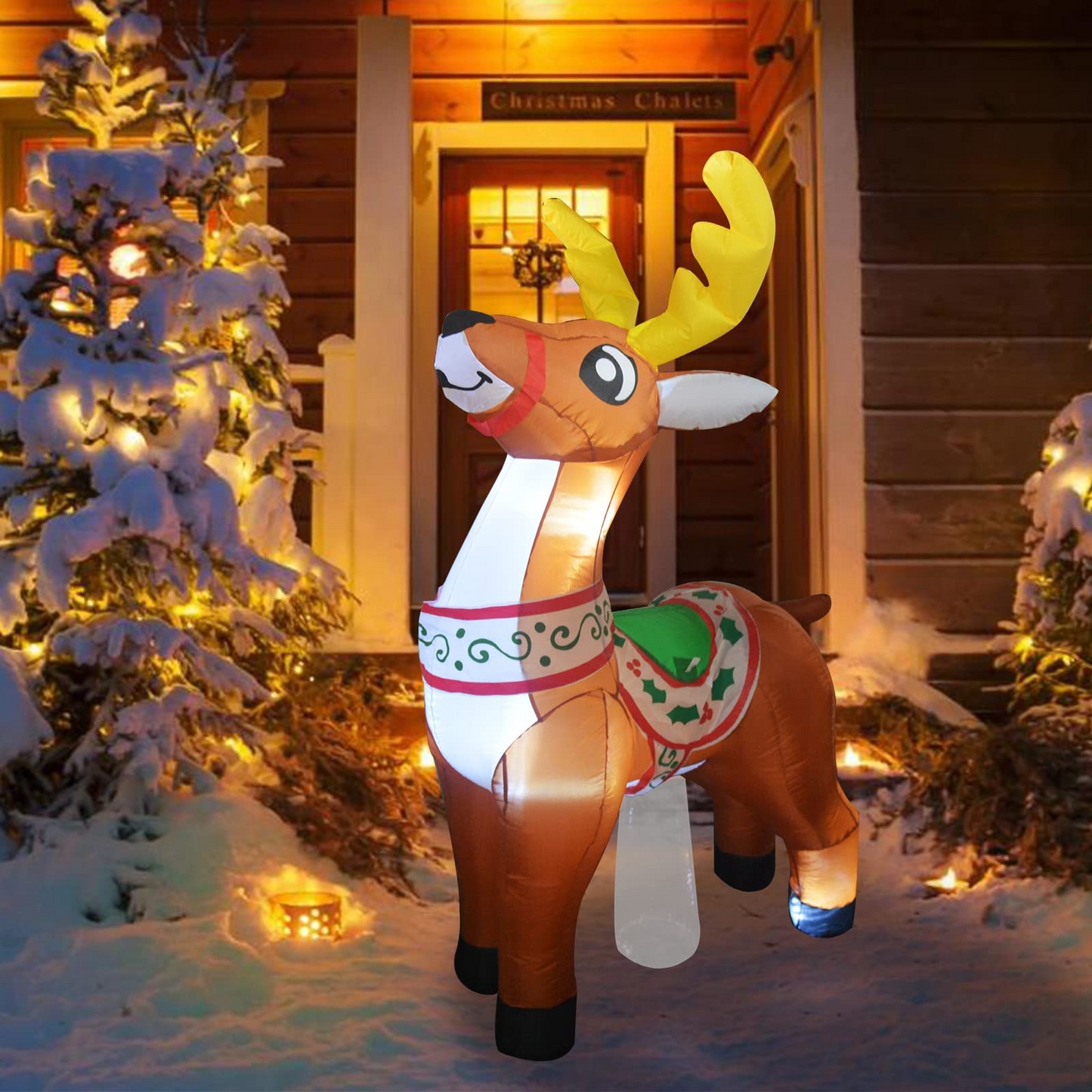 GOOSH 6 FT Christmas Inflatables Reindeer Outdoor Decorations Blow Up Yard Cute Deer with Built-in LEDs for Xmas Garden Lawn Indoor Party Decor