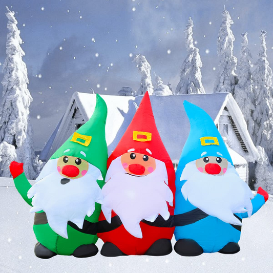 GOOSH 7 FT Length Christmas Inflatable Outdoor Three Santa Claus, Blow Up Yard Decoration Clearance with LED Lights Built-in for Holiday/Party/Xmas/Yard/Garden