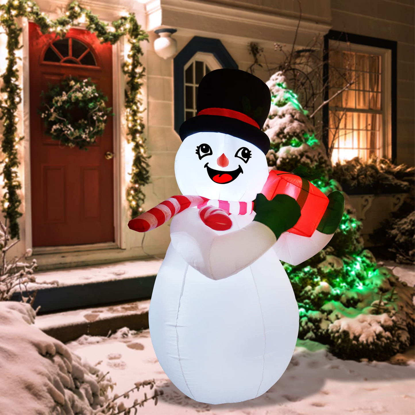 GOOSH Christmas Inflatables Snowman Holding Gift Box with Bright LED Light Yard Decoration,Chirstmas Inflatables Decoration Clearance for Xmas Party,Indoor,Outdoor,Garden,Yard Lawn