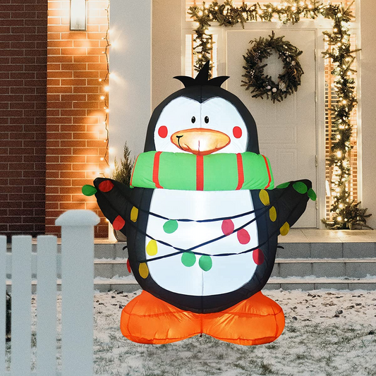 GOOSH 4.2 FT Height Christmas Inflatables Outdoor Penguin Wearing Green Scarf, Blow Up Yard Decoration Clearance with LED Lights Built-in for Holiday/Christmas/Party/Yard/Garden