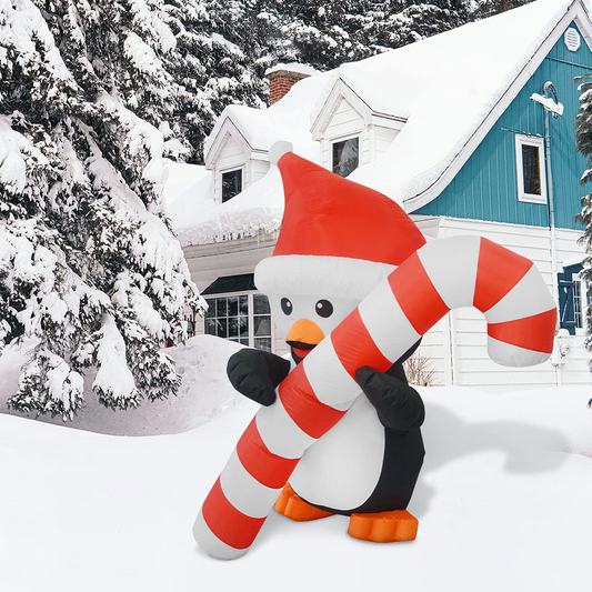GOOSH 5FT Christmas Inflatables Penguin Holding Candy Cane with Bright LED Light Yard Decoration, Chirstmas Inflatables Decoration Clearance for Xmas Party,Indoor,Outdoor,Garden,Yard Lawn