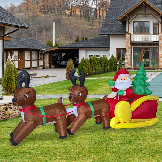 GOOSH Christmas Inflatables 7FT Wide Pair Elk Pulling Santa's Sleigh with Built-in LED Light Yard Decoration,Chirstmas Inflatables Clearance for Xmas Party,Indoor,Outdoor,Garden,Yard Lawn