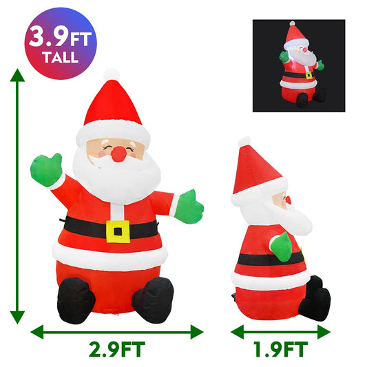 GOOSH 4 FT Christmas Inflatable Outdoor Sitting Cute Smiley Santa Claus with Built-in LED Light, Blow-up Yard Christmas Decoration for Party/Indoor/Outdoor/Yard/Garden/Lawn