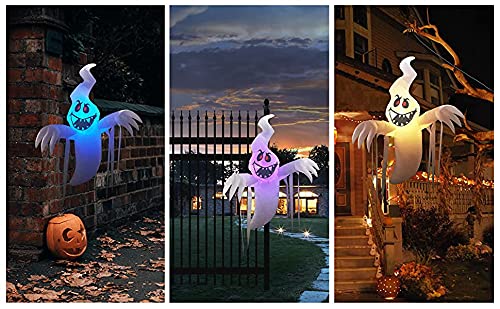 GOOSH 5 Feet High Halloween Inflatable Hanging Ghost with Built-in Colorful Flashing LED Light, Blow Up Yard Decoration Clearance with LED Lights Built-in for Holiday/Party/Yard/Garden