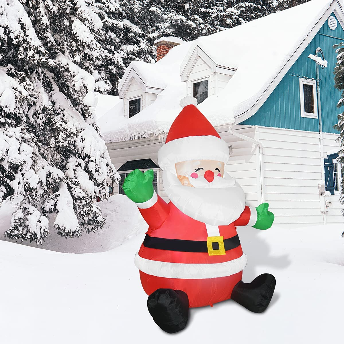 GOOSH 5 FT Christmas Inflatables Santa Claus Outdoor Decorations Blow Up Yard Sitting Santa Claus with Built-in LEDs for Holiday Xmas Garden Lawn Decor