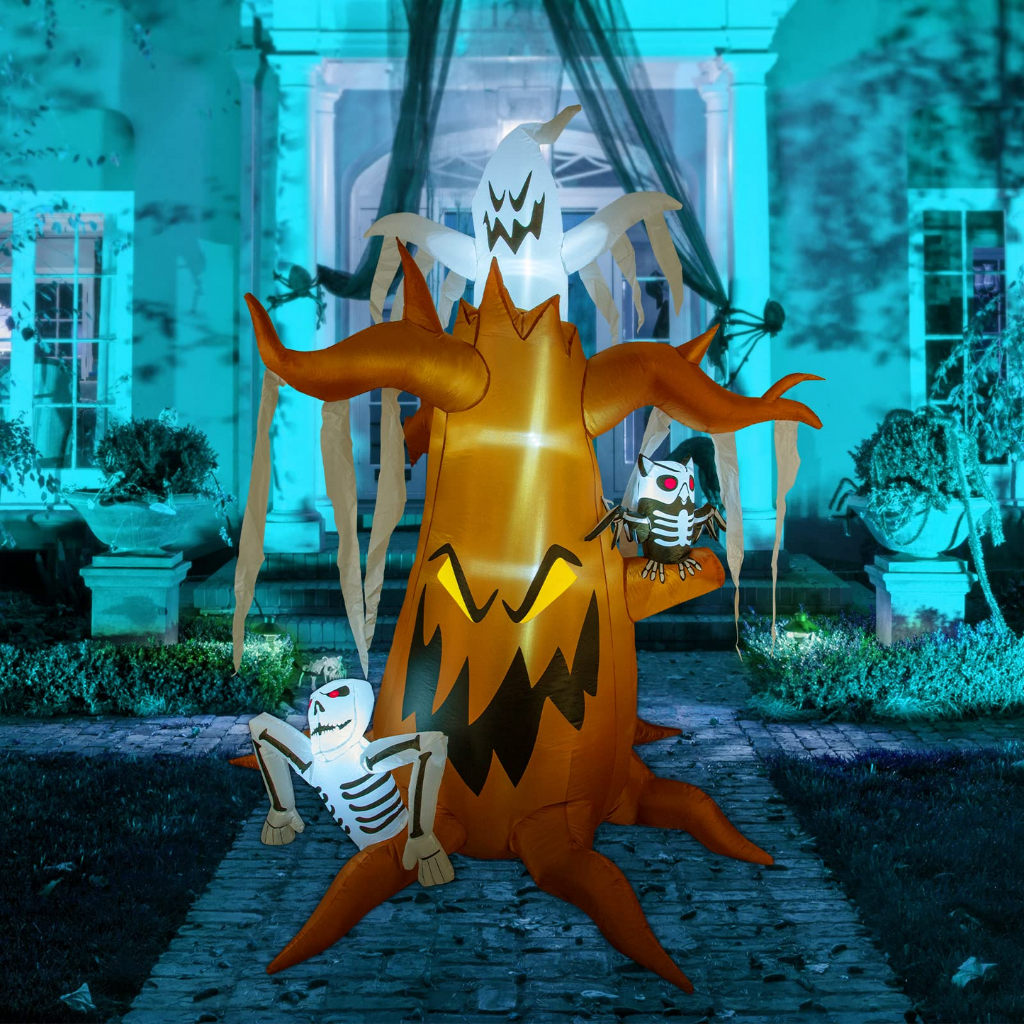 GOOSH 8.3 FT Height Halloween Inflatables Dead Tree with White Ghost and Owl, Blow Up Yard Decoration Clearance with LED Lights Built-in for Holiday/Party/Yard/Garden