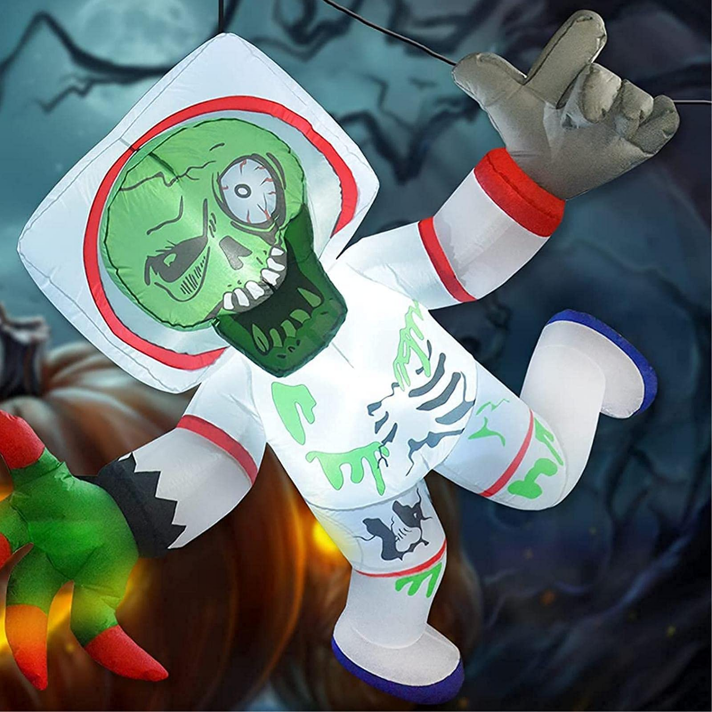 GOOSH 5Feet High Halloween Inflatable Hanging Space Zombie Blow Up Yard Decoration Clearance with LED Lights Built-in for Holiday/Party/Yard/Garden