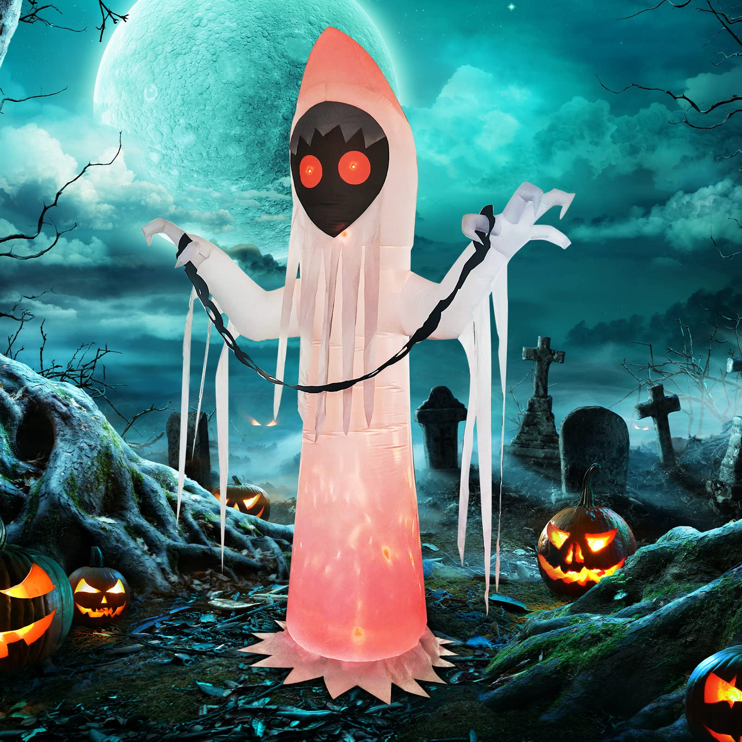 GOOSH 12Foot Tall Halloween Inflatable Black face Ghost Yard Decoration, Indoor Outdoor Garden Halloween Decoration
