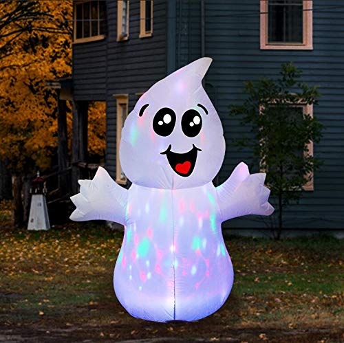 GOOSH 5 FT Halloween Inflatable Outdoor Cute Ghost with Magic Light, Blow Up Yard Decoration Clearance with LED Lights Built-in for Holiday/Party/Yard/Garden