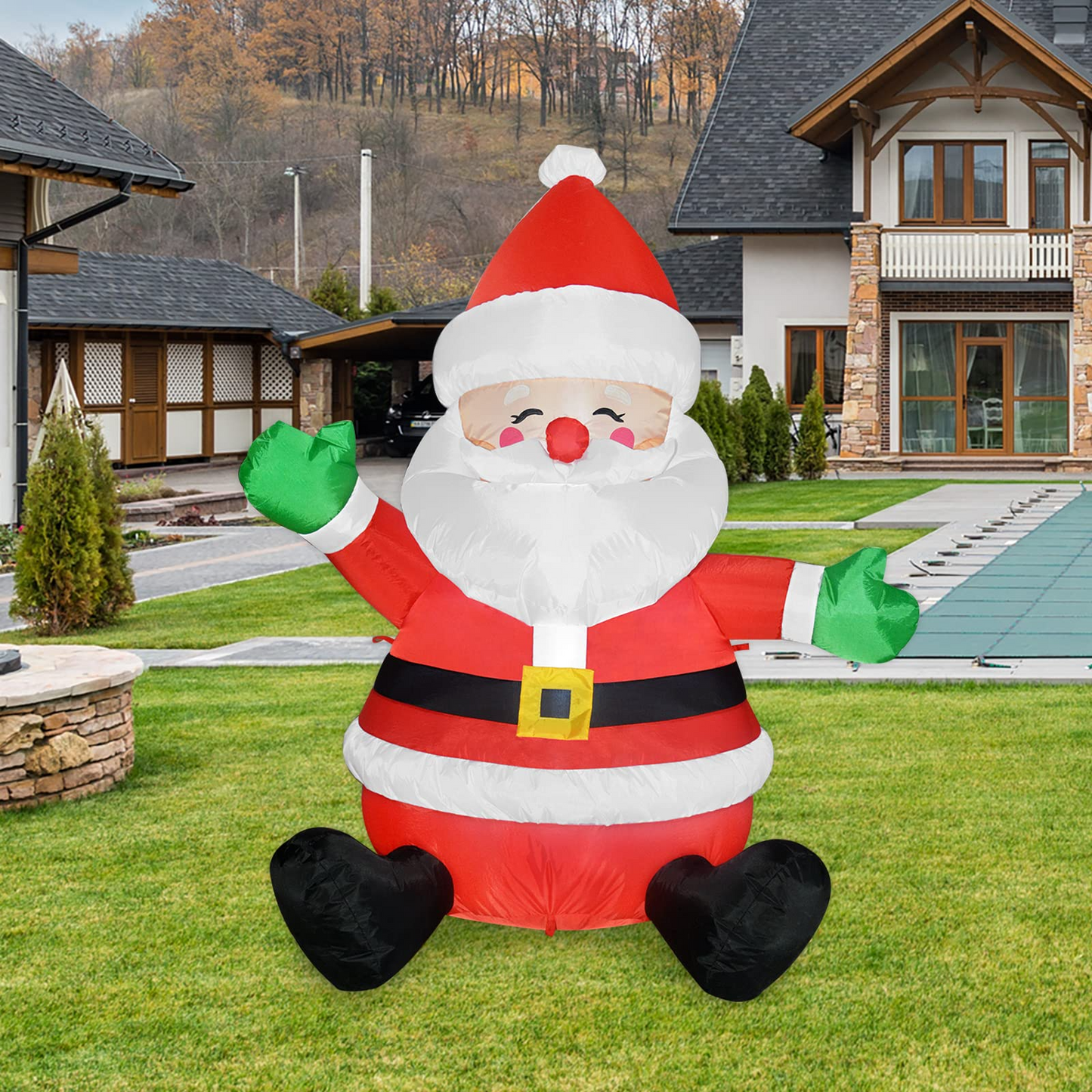 GOOSH 5 FT Christmas Inflatables Santa Claus Outdoor Decorations Blow Up Yard Sitting Santa Claus with Built-in LEDs for Holiday Xmas Garden Lawn Decor
