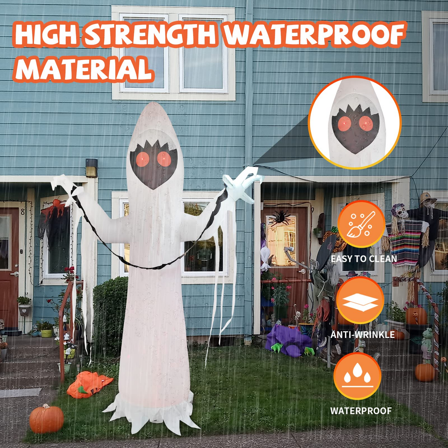 GOOSH 12Foot Tall Halloween Inflatable Black face Ghost Yard Decoration, Indoor Outdoor Garden Halloween Decoration