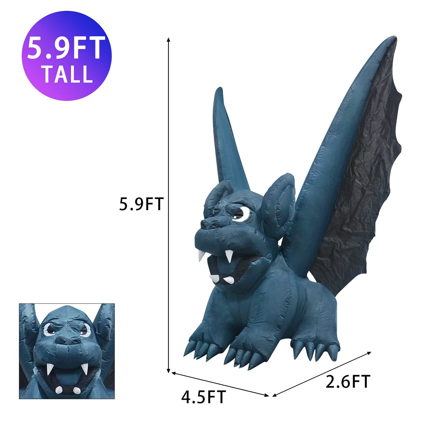 GOOSH 6 Foot High Halloween Inflatable Witch's Bat Monster with Build-in LEDs Light for Yard Outdoor Indoor Garden Lawn Decorations Halloween Party Decor