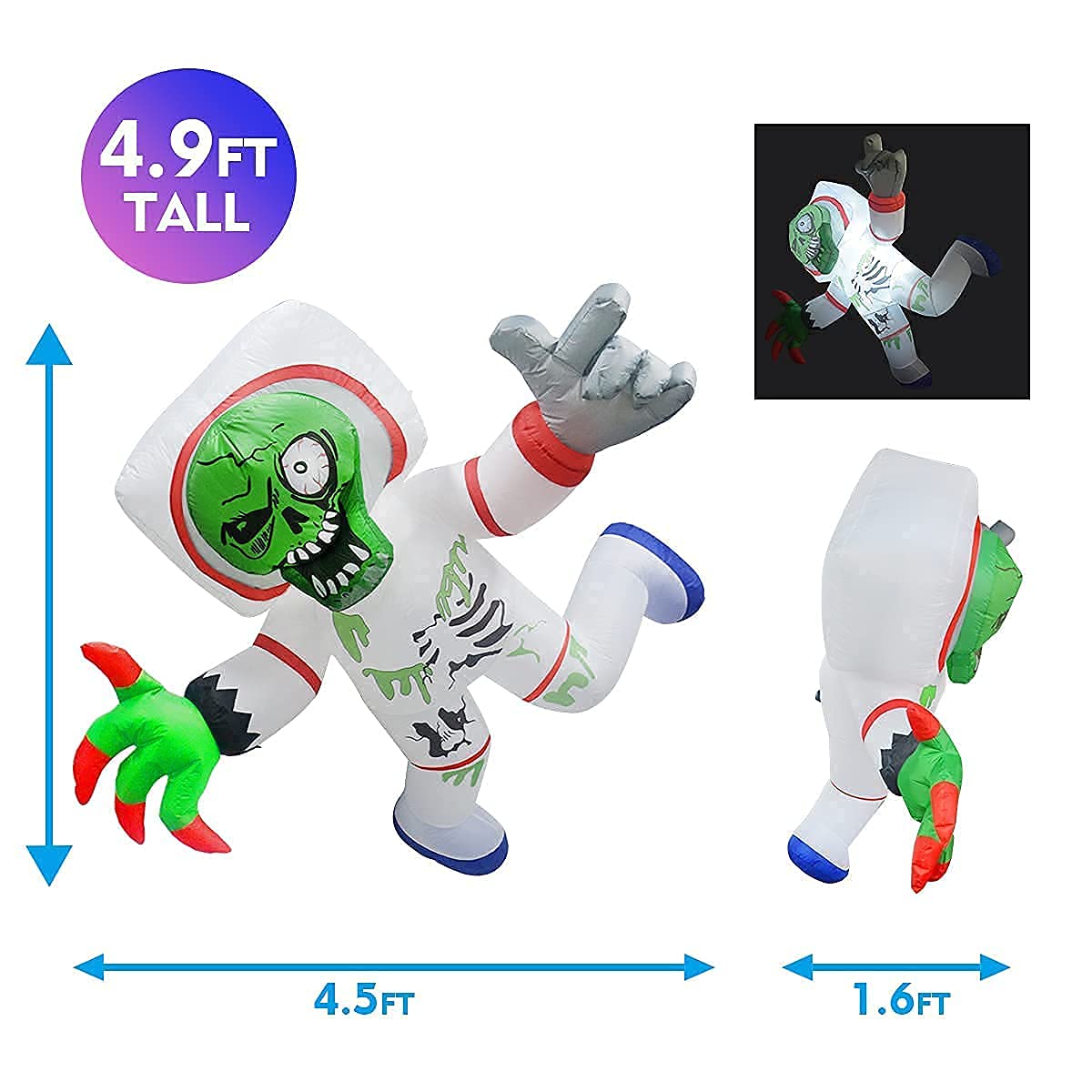 GOOSH 5Feet High Halloween Inflatable Hanging Space Zombie Blow Up Yard Decoration Clearance with LED Lights Built-in for Holiday/Party/Yard/Garden