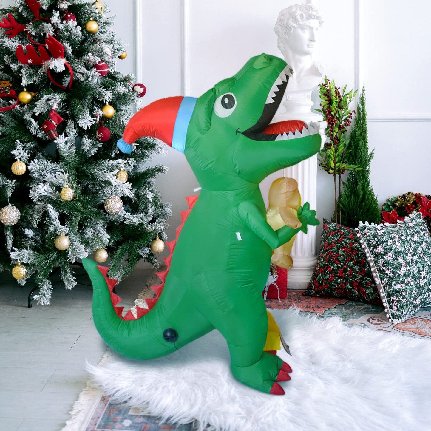 GOOSH 7Ft High Christmas Inflatable Dinosaur with Build-in LED Light Blow up Yard Decoration, Indoor Outdoor Party Garden Christmas Decoration.