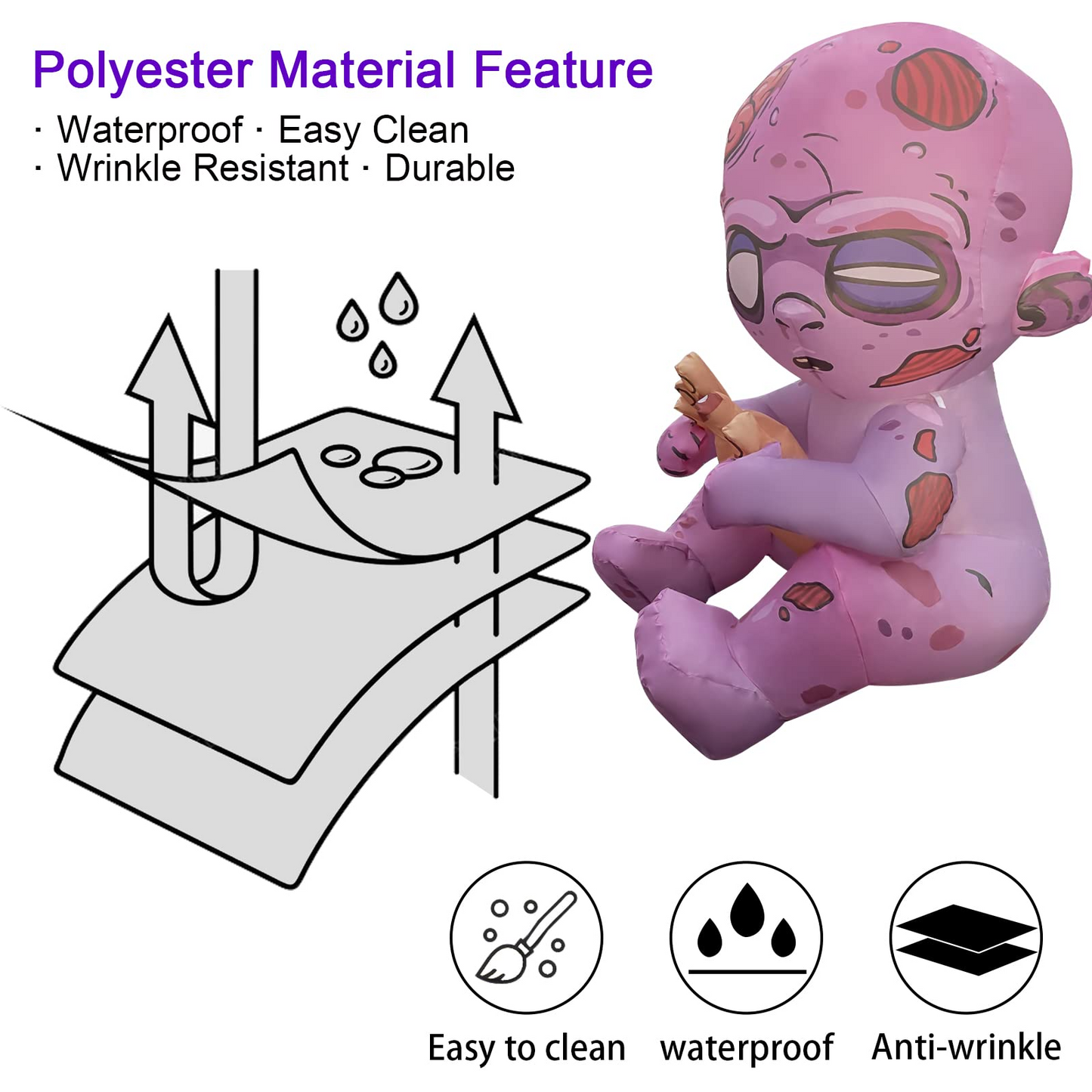 Halloween Inflatable 3FT Zombie Baby with Built-in LEDs Blow Up Yard Decoration for Holiday Party Indoor, Outdoor, Yard, Garden, Lawn