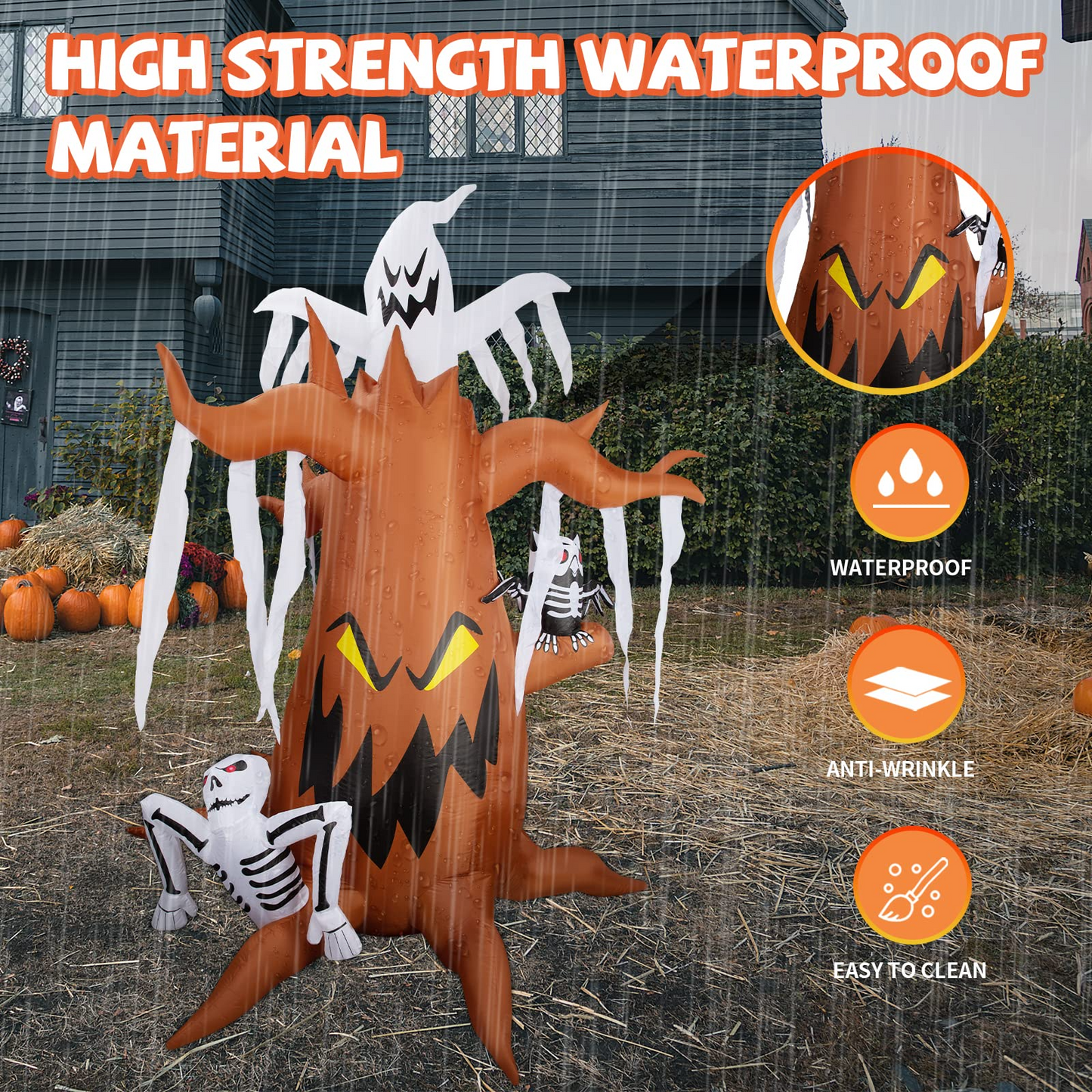 GOOSH 8.3 FT Height Halloween Inflatables Dead Tree with White Ghost and Owl, Blow Up Yard Decoration Clearance with LED Lights Built-in for Holiday/Party/Yard/Garden