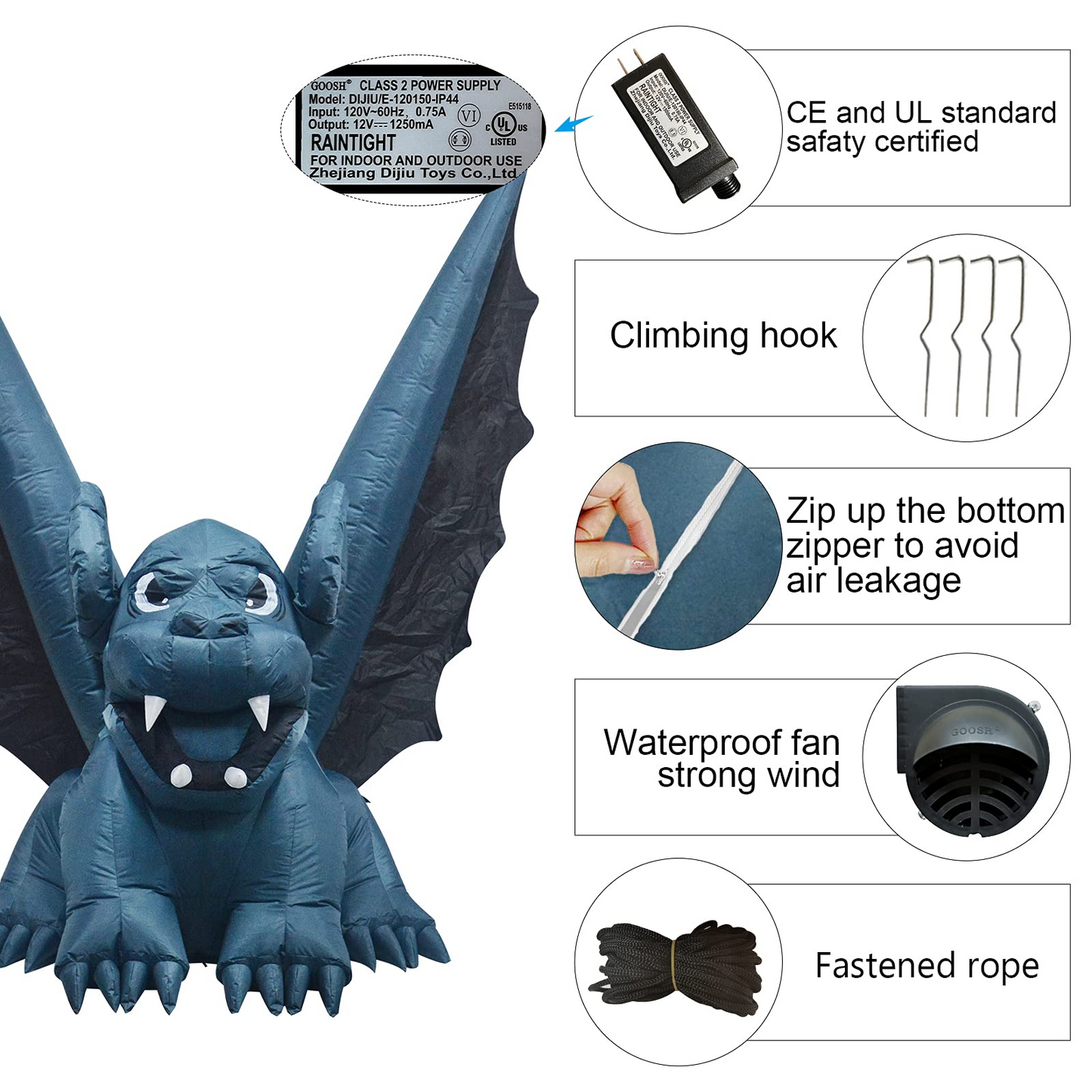 GOOSH 6 Foot High Halloween Inflatable Witch's Bat Monster with Build-in LEDs Light for Yard Outdoor Indoor Garden Lawn Decorations Halloween Party Decor