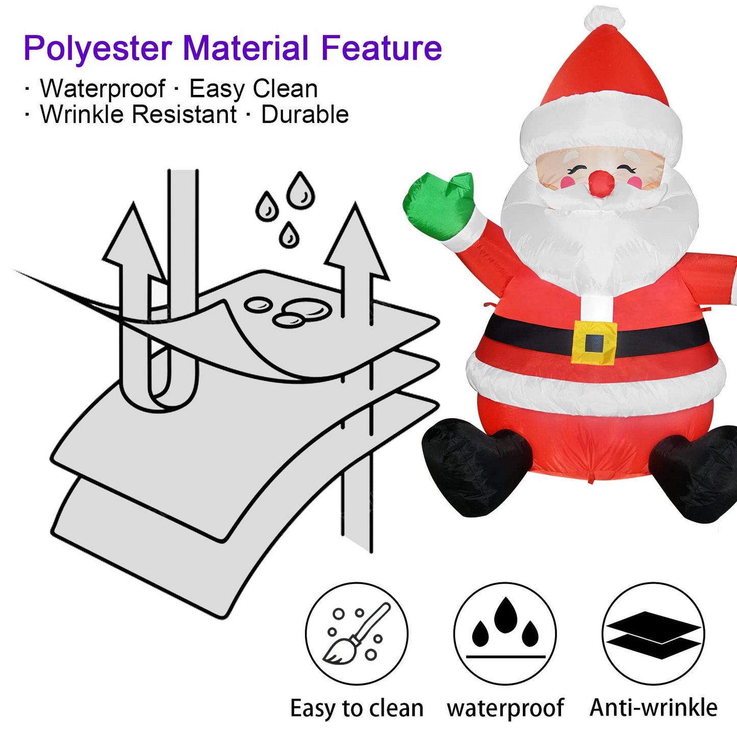 GOOSH 5 FT Christmas Inflatables Santa Claus Outdoor Decorations Blow Up Yard Sitting Santa Claus with Built-in LEDs for Holiday Xmas Garden Lawn Decor