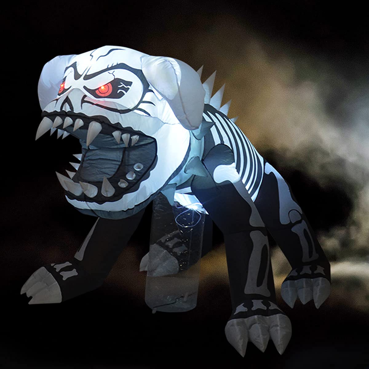 GOOSH 5 Feet Length Halloween Inflatable Puppy Skeleton Dog with Built-in Flashing Red F5 Lights, Blow Up Yard Decoration Clearance with LED Lights Built-in for Holiday/Party/Yard/Garden
