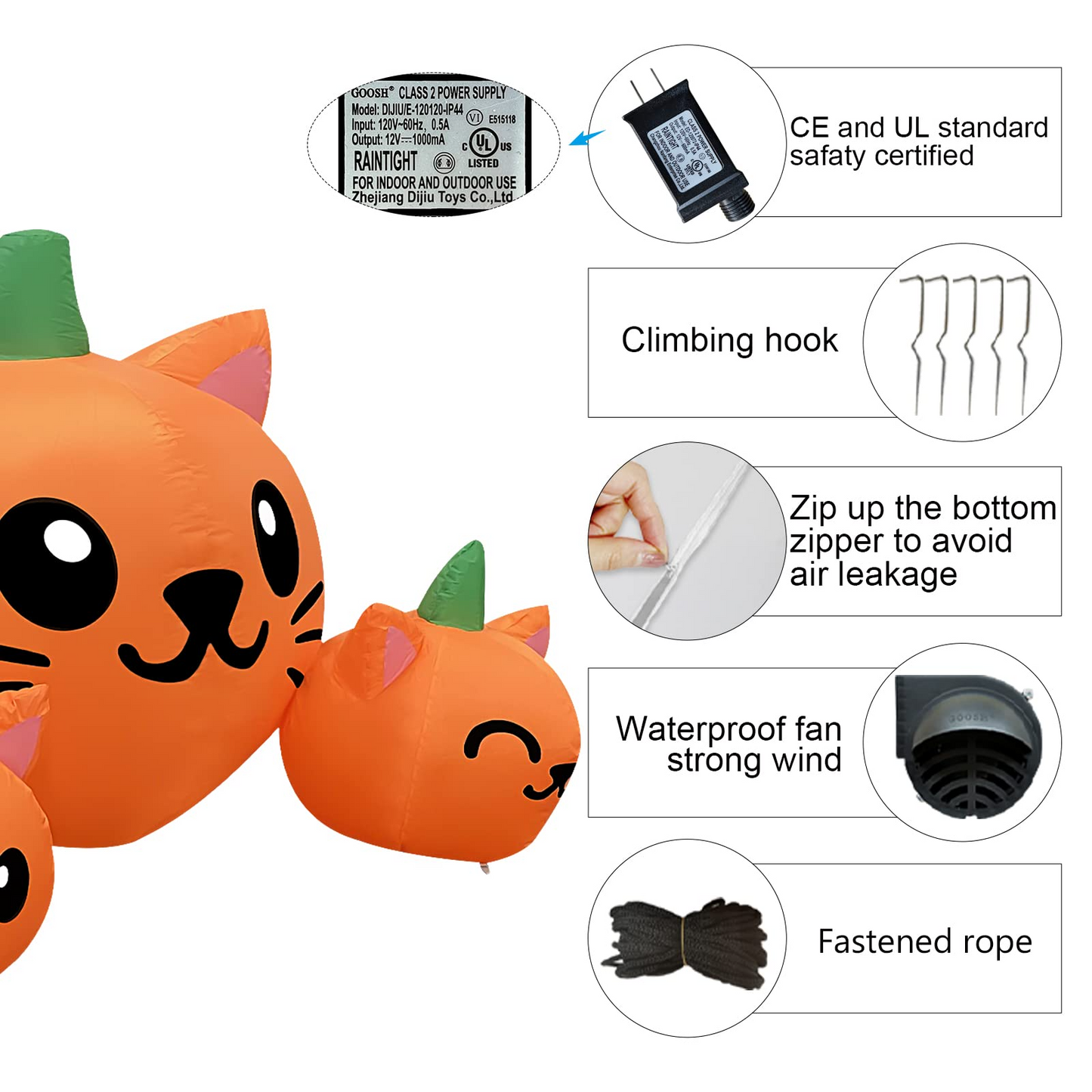 Halloween Inflatable 4FT Long Three Pumpkin Cat Head Combo with Built-in LEDs Blow Up Yard Decoration for Holiday Party Indoor, Outdoor, Yard, Garden, Lawn